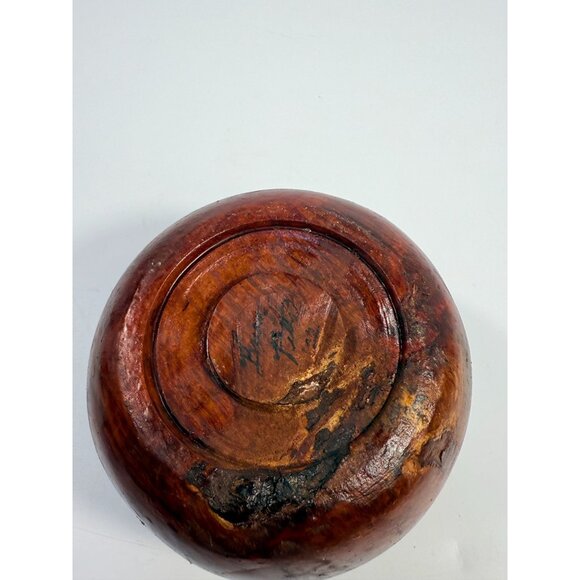 Hand Carved Rustic Wooden Bowl Vessel With Natural Knot Design & Organic Finish - Picture 13 of 16